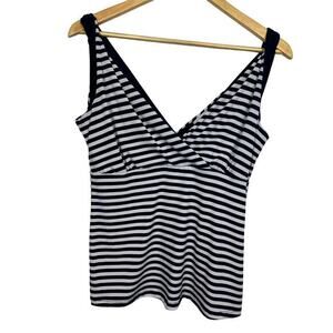 Vintage Nautical Blue White Striped Babydoll Twist Strap Tank‎ Top Medium